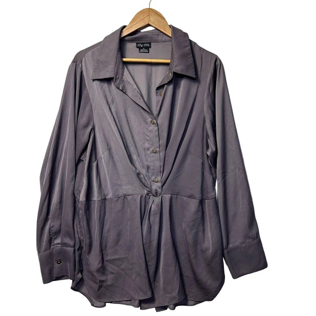 City Chic Grey Peplum Top - Size 16/S (fault - piling)