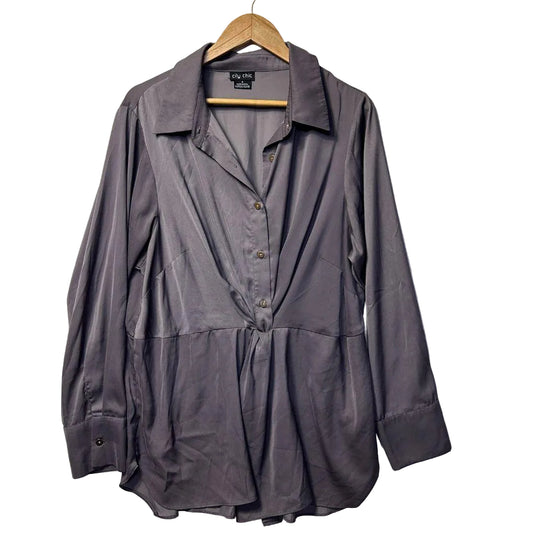 City Chic Grey Peplum Top - Size 16/S (fault - piling)