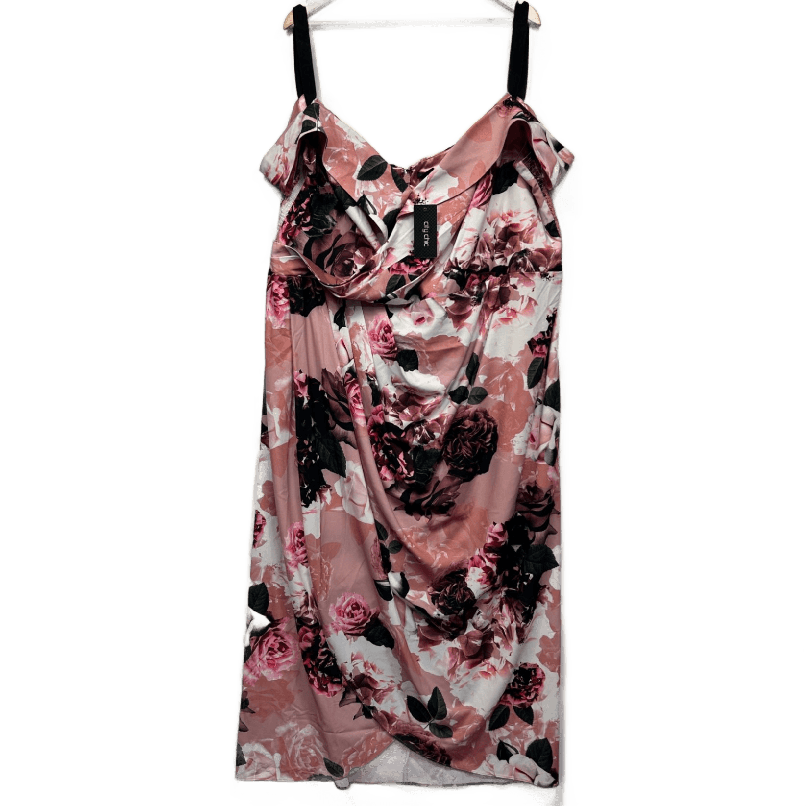 City Chic Maxi Dress Size XXL 22 24 Pink Floral Floral Off Shoulder Cocktail Party