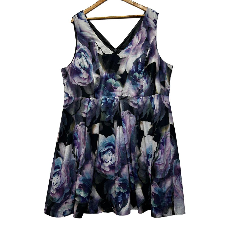 City Chic Multicoloured Floral Fit & Flare Dress - Size 22/2XL