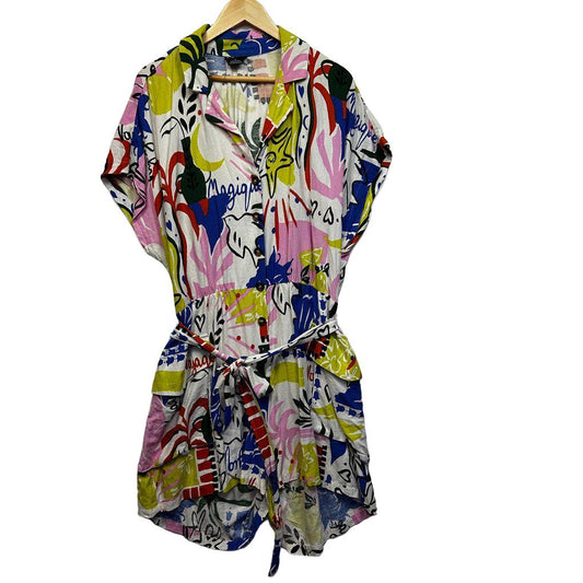 City Chic Multicoloured Linen Cutout Back Playsuit - Size 16/S