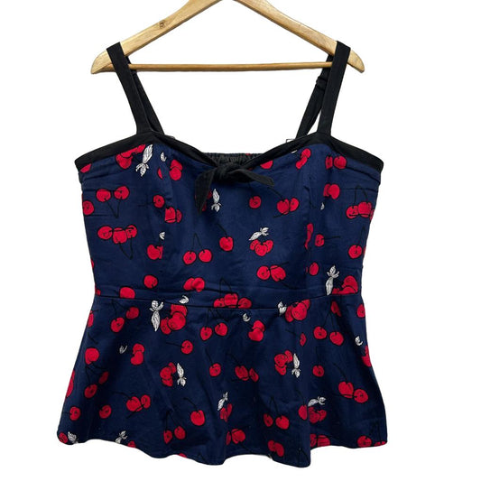 City Chic Navy Cherry Cotton Top - Size M