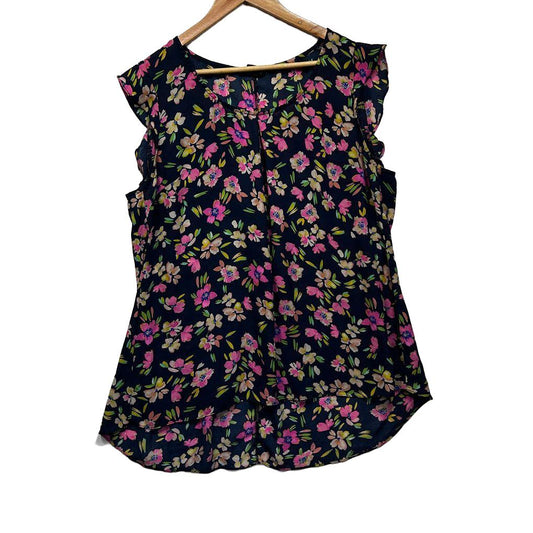 City Chic Navy Floral Top - Size 16/S