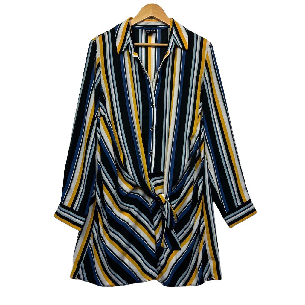 City Chic Navy Multi-Stripe Shirt - Size 18/M