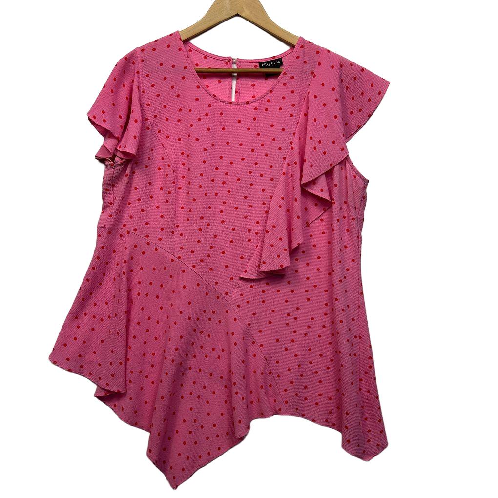 City Chic Pink Spot Top - Size 14/XS