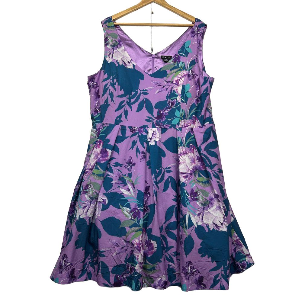 City Chic Purple Floral Dress - Size 22