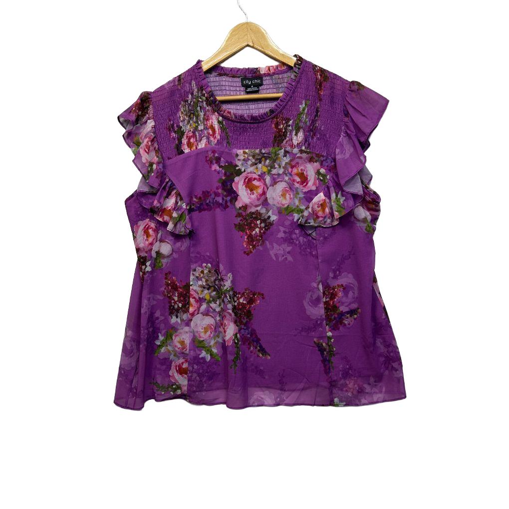 City Chic Purple Floral Top - Size 18/M