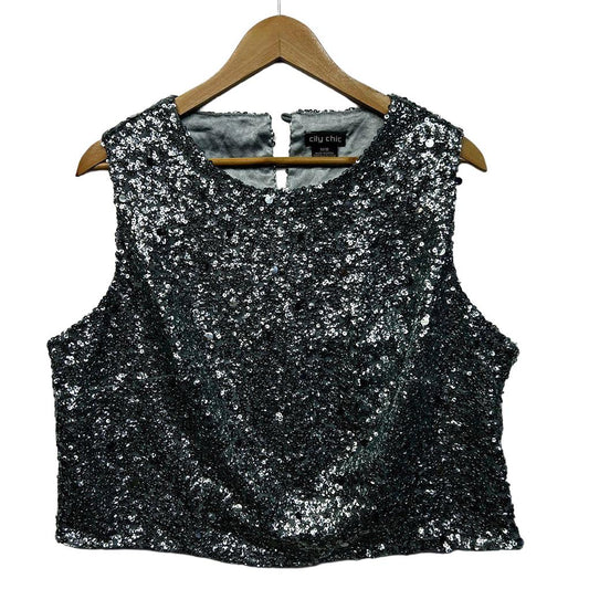 City Chic Silver Sequin Crop Top - Size 18 (fault)