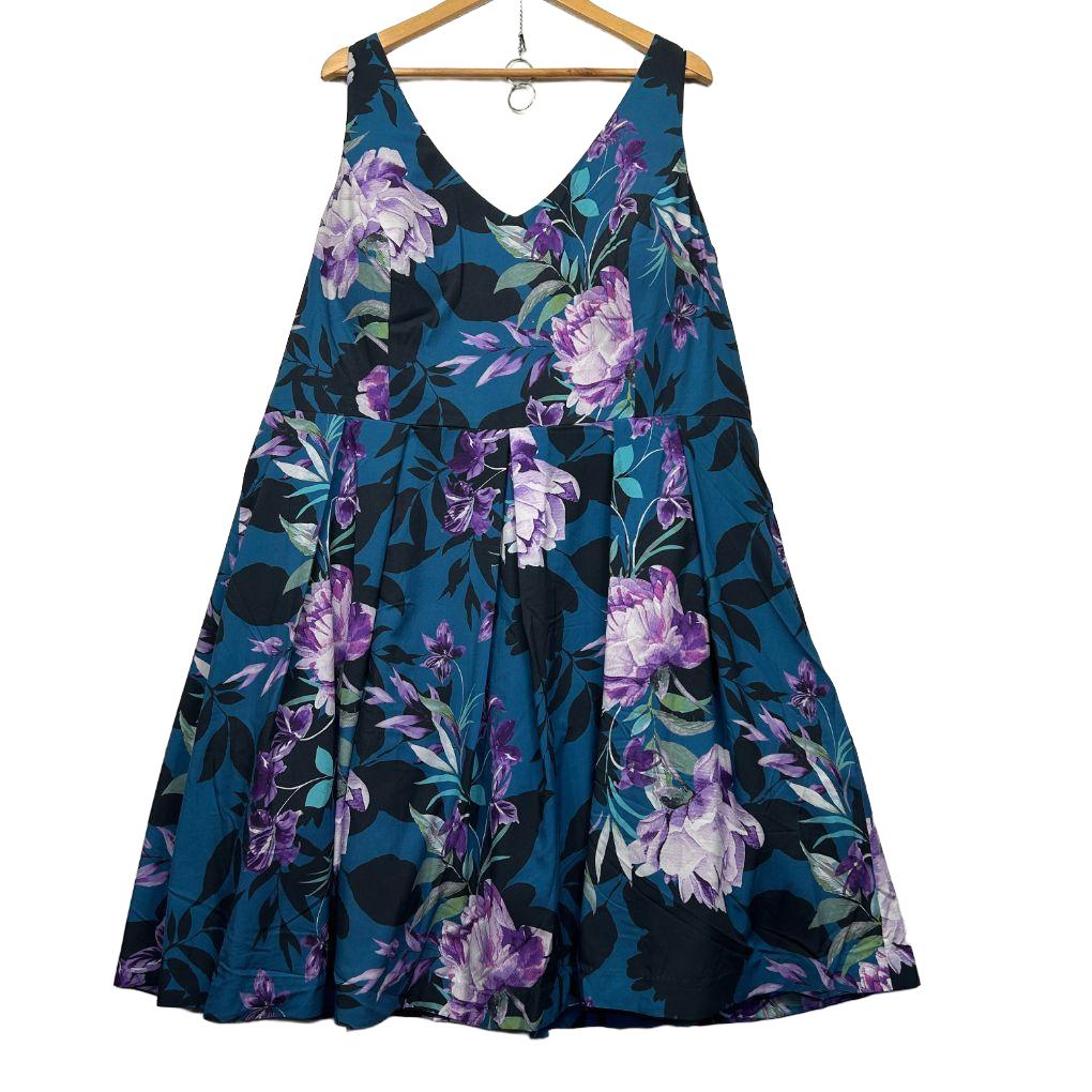 City Chic Teal Floral Fit & Flare Dress - Size 22
