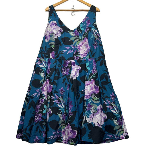 City Chic Teal Floral Fit & Flare Dress - Size 22