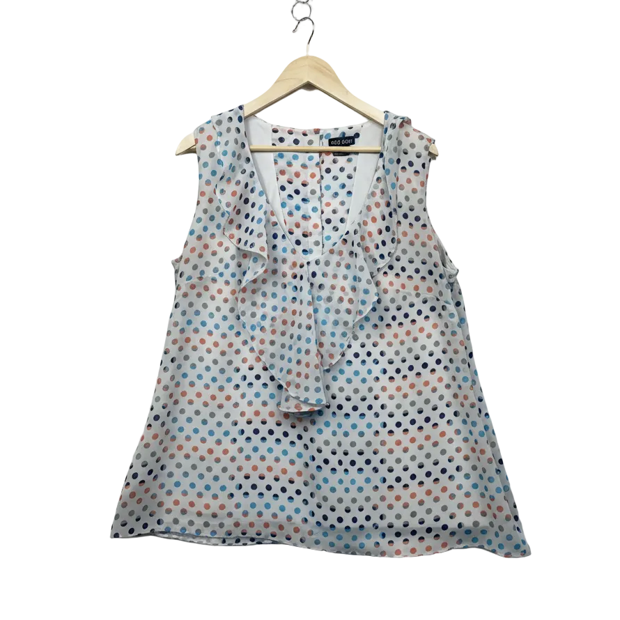 City Chic White Polka Dot Top - Size 16/S