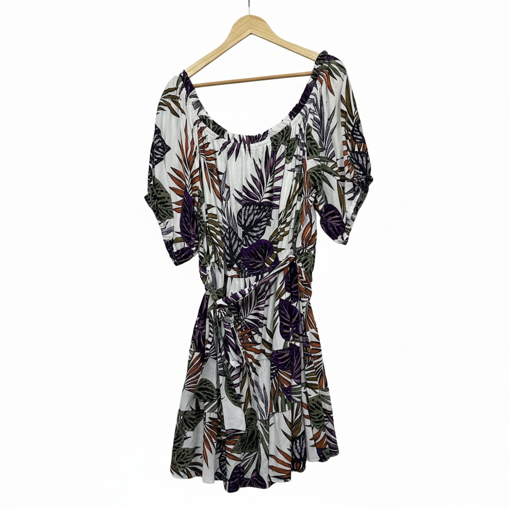 City Chic White Purple Green Island Paradise Dress - Size XXL/24