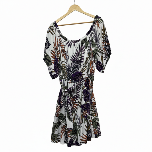 City Chic White Purple Green Island Paradise Dress - Size XXL/24