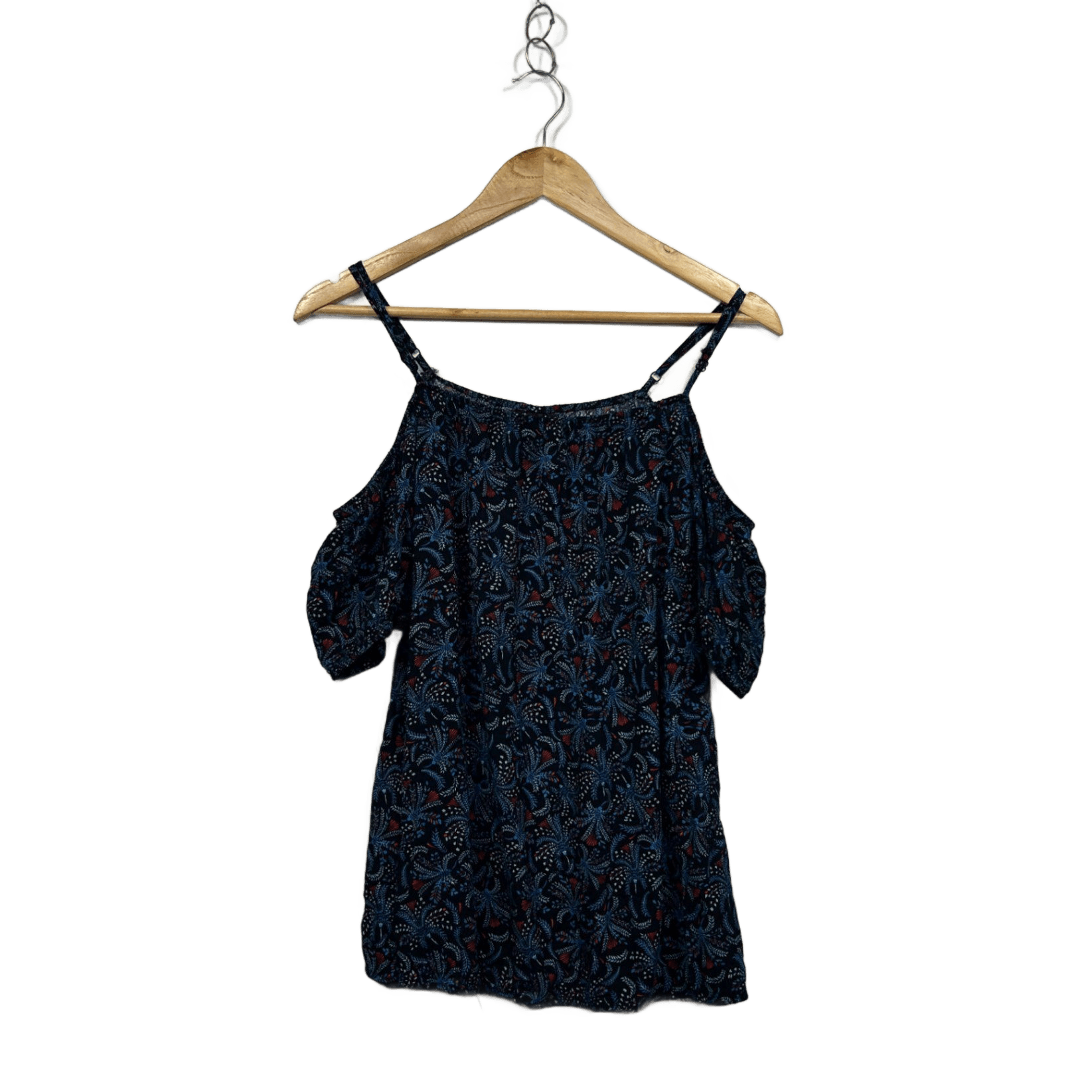 City Chic Womens Black Blue Floral Round Neck Cold Shoulder Top Blouse Size 14