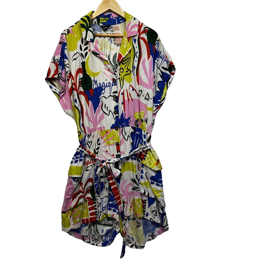 City Chic Multicoloured Linen Cutout Back Playsuit - Size 16/S
