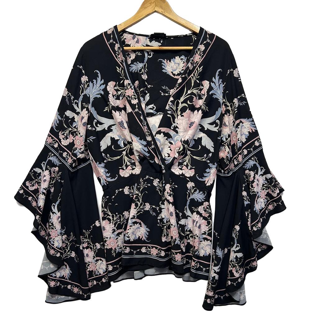 City Chic Black Floral Top - Size 18/M