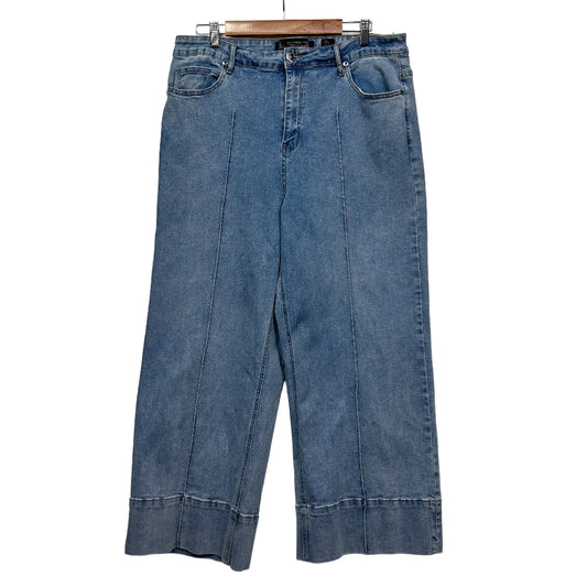 City Chic Light Blue Wide Leg Harley High Rise Crop Jeans - Size 18