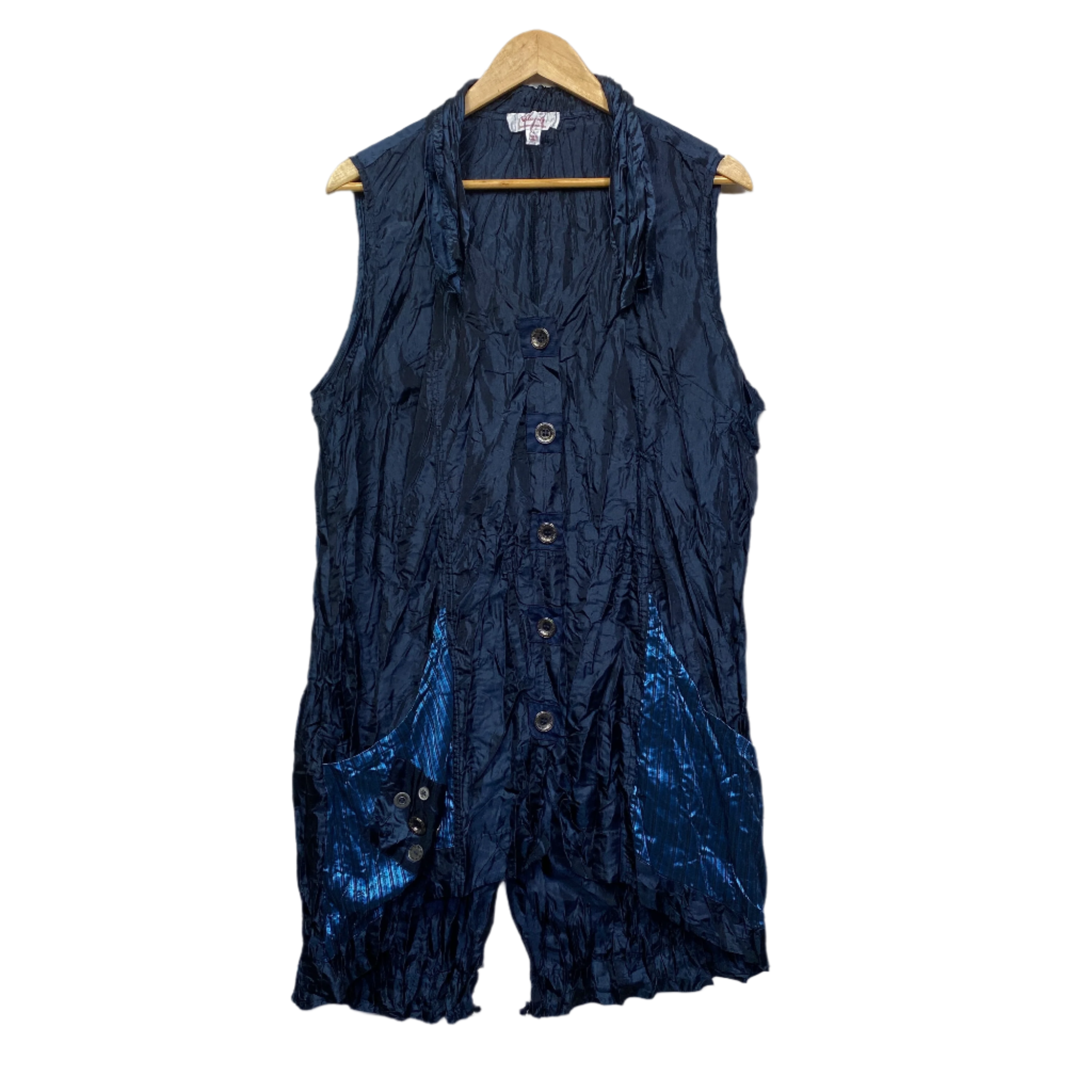 Clarity Navy Blue Sleeveless Crinkle Top - Size XL/16