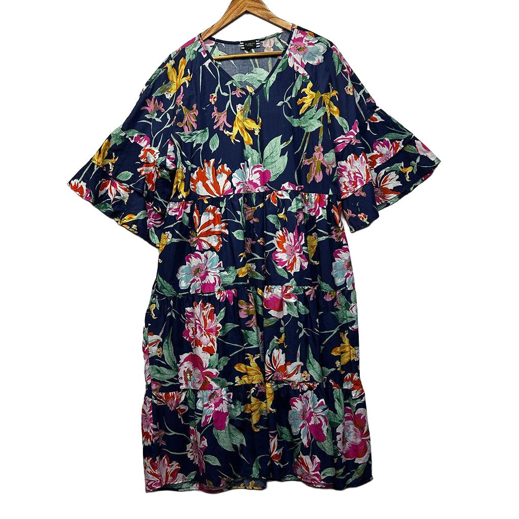 Clarity Navy Floral Cotton Tiered Dress - Size 14/16