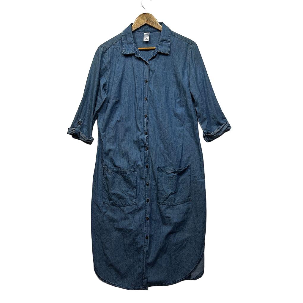Clothing & Co Blue Chambray Cotton Shirt Dress - Size 14