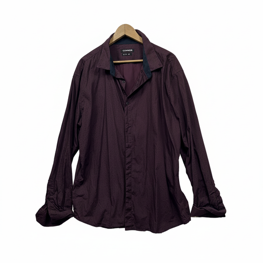 Connor Burgundy Long Sleeve Slim Fit Shirt - Size 3XL
