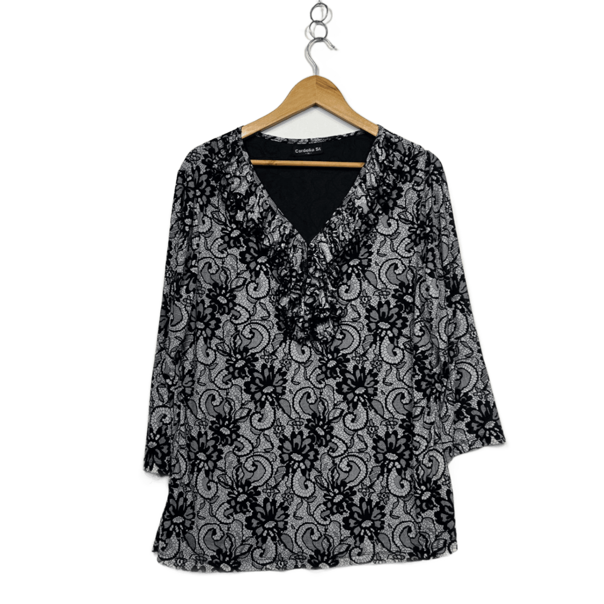 Cordelia St Black White Long Sleeve Blouse - Size 16