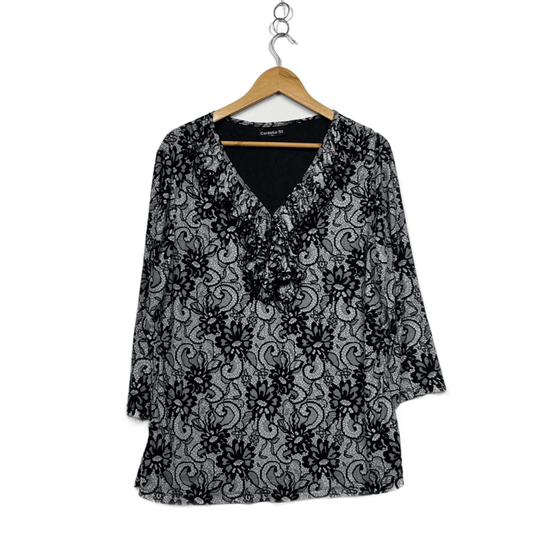 Cordelia St Black White Long Sleeve Blouse - Size 16