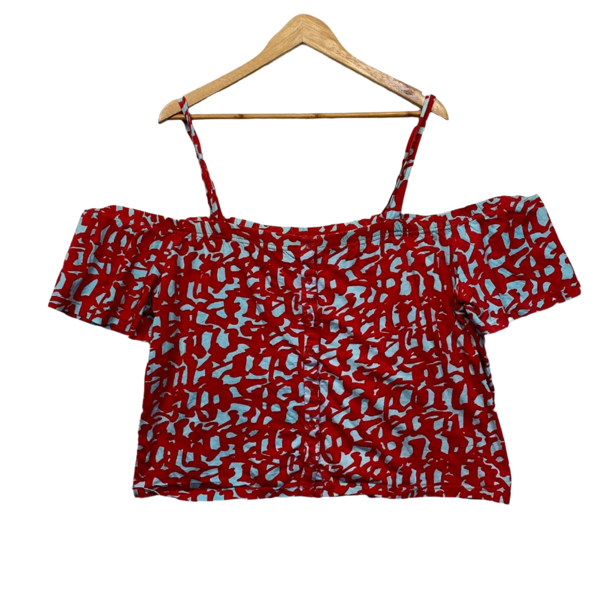 Cotton Diva Red Blue Cotton Off Shoulder Top - Size XL