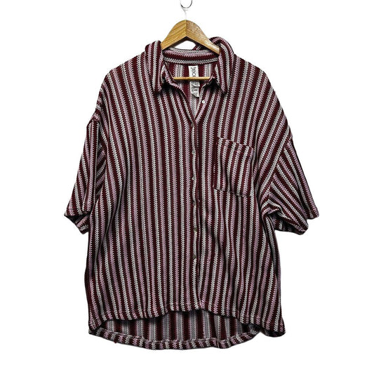 Cotton On Body Burgundy Striped Cotton Knit Shirt - Size XL