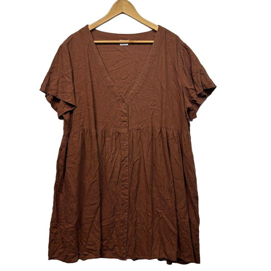 Cotton On Brown Linen Dress - Size 16