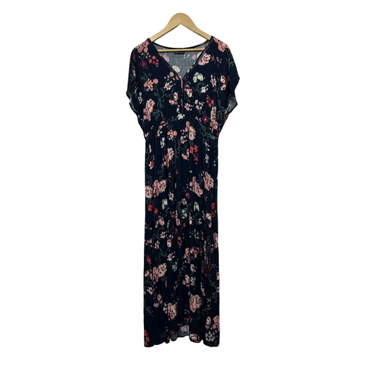 Cotton On Navy and Multicoloured Floral Print Dress - Size XL/16