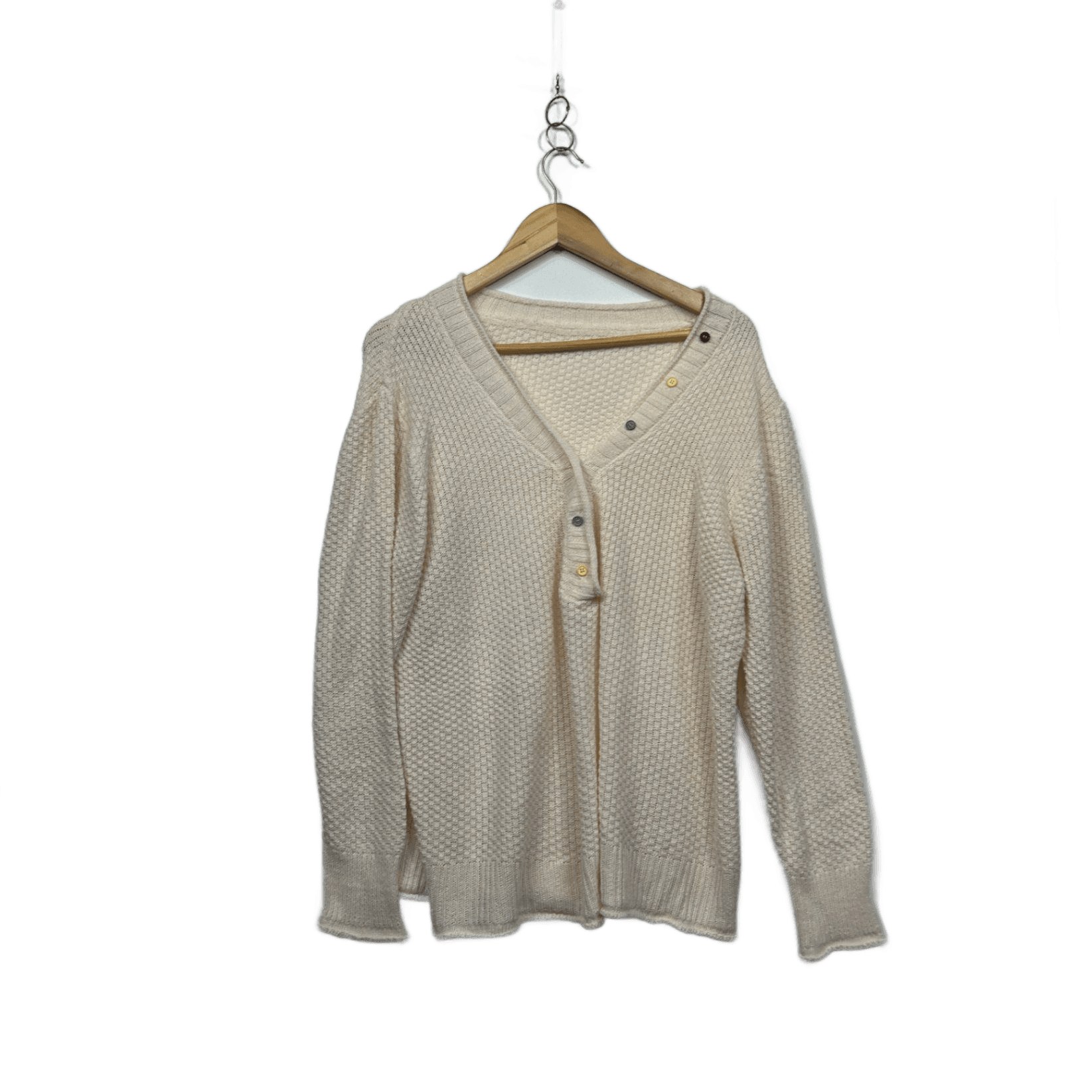 Cream Plus Size V-Neck Long Sleeve Knit Cardigan - Size 2XL