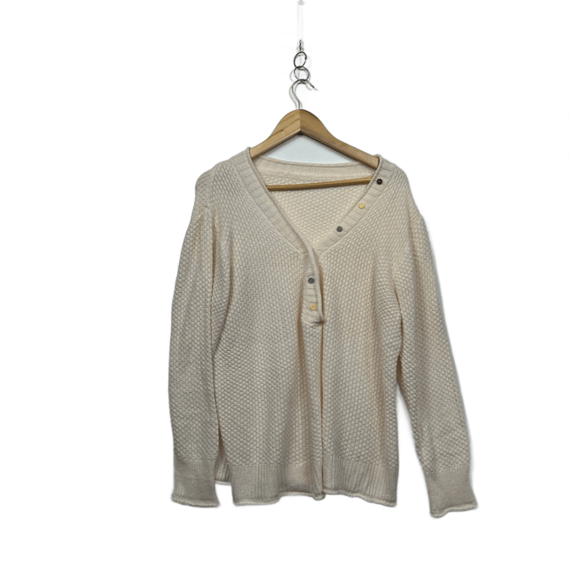 Cream Plus Size V-Neck Long Sleeve Knit Cardigan - Size 2XL