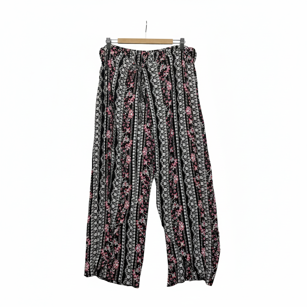 Crossroads Black Floral Print Pants - Size 16