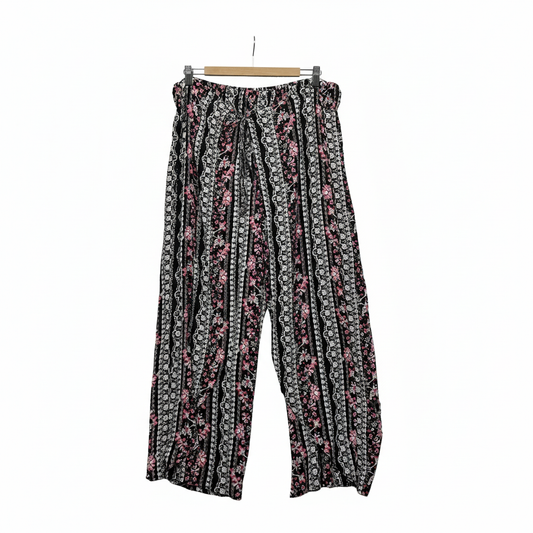 Crossroads Black Floral Print Pants - Size 16