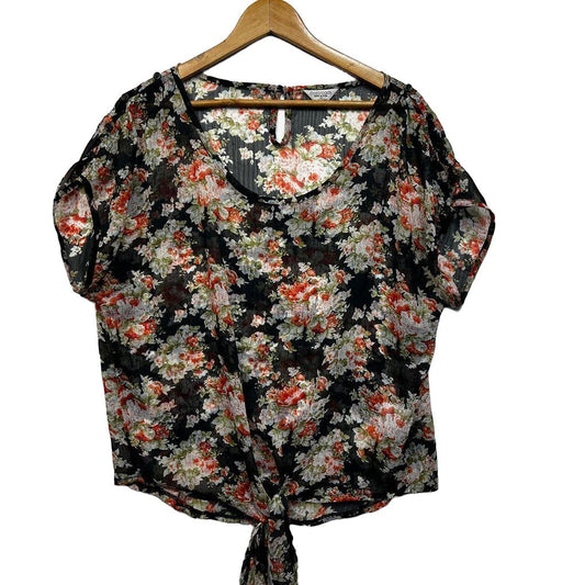 Crossroads Black Floral Sheer Top - Size 12