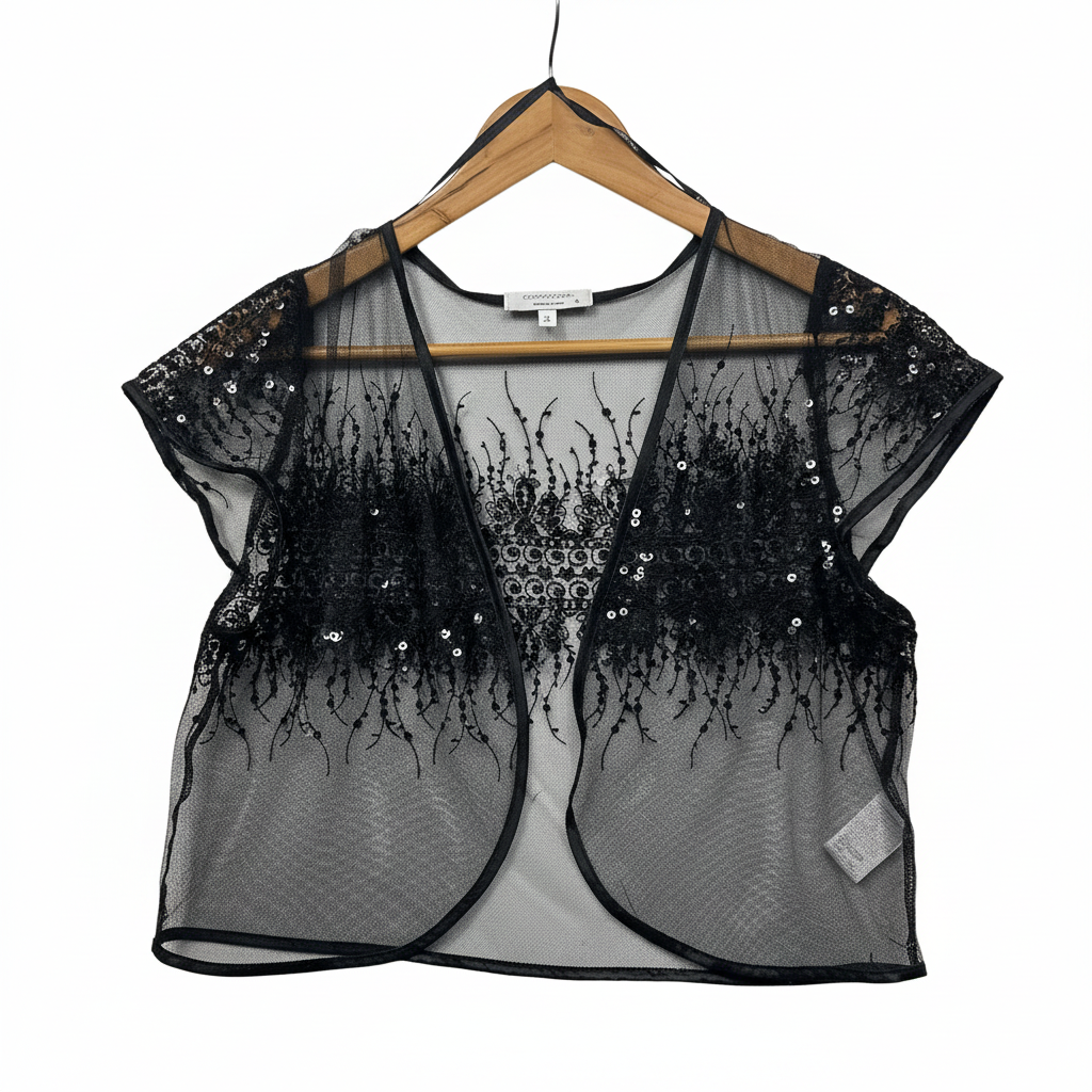 Crossroads Black Sequin Mesh Shrug Top - Size L