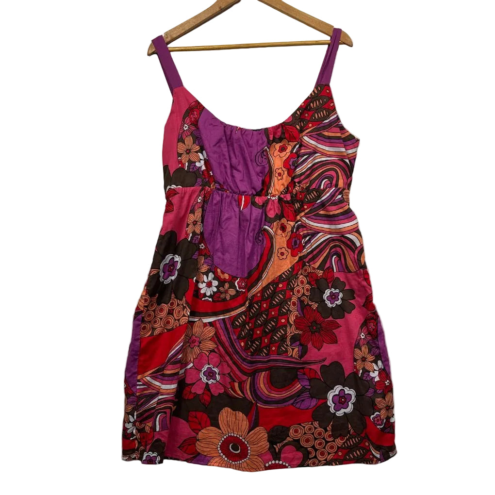 Crossroads Multicoloured Print Cotton Mini Dress - Size 16