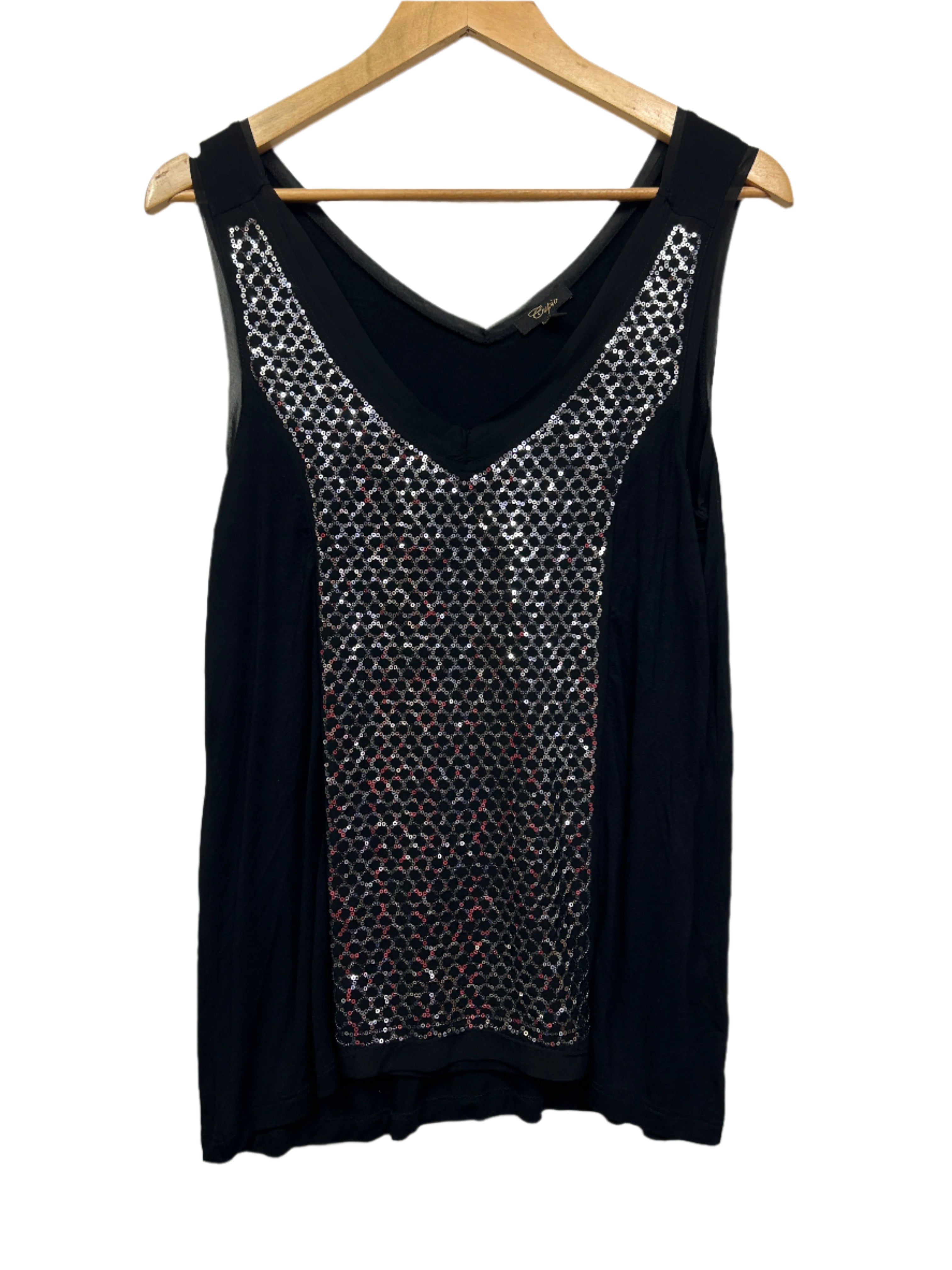 Cupio Top Size Large 14 Black Sleeveless Sequins Cocktail