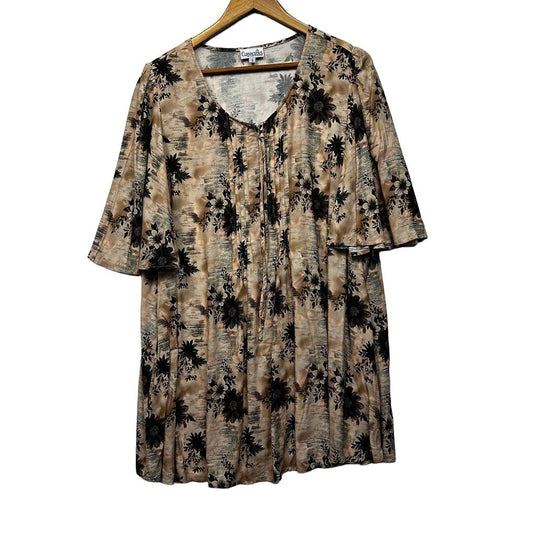 Curvaceous Beige Floral Plus Size Tunic Top - Size S/16