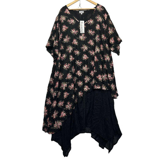 Curvaceous Black Floral Cotton Layered Dress - Size 2XL