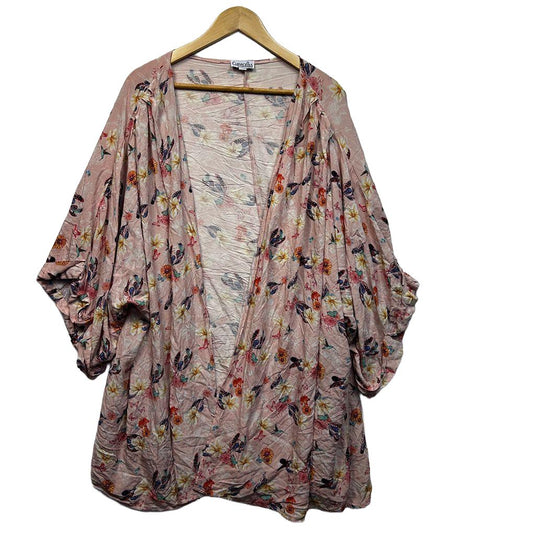 Curvaceous Pink Floral Butterflies Kimono - Size 22/24