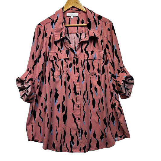 Curvaceous Pink Print Plus Size Shirt - Size M/18