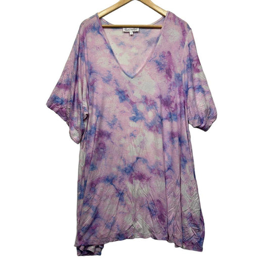 Curvaceous Purple Tie-Dye Cotton Top - Size 20/22/XL