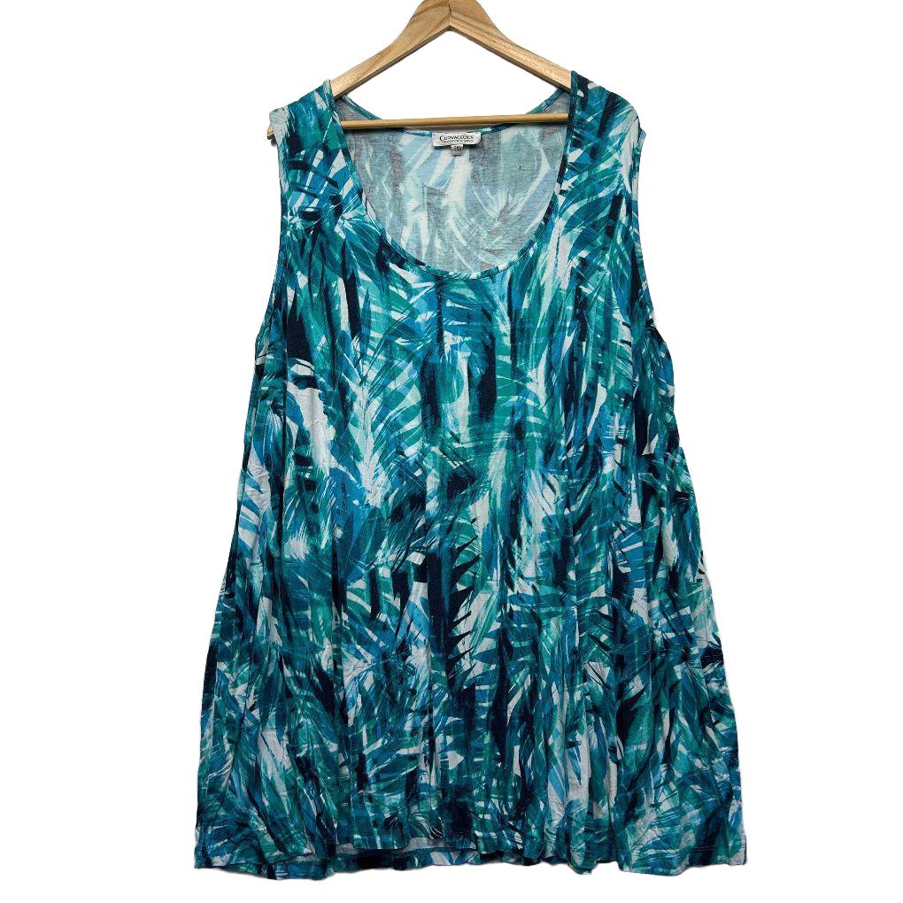 Curvaceous Teal/Blue Floral Top - Size 22/24/2XL (fault)