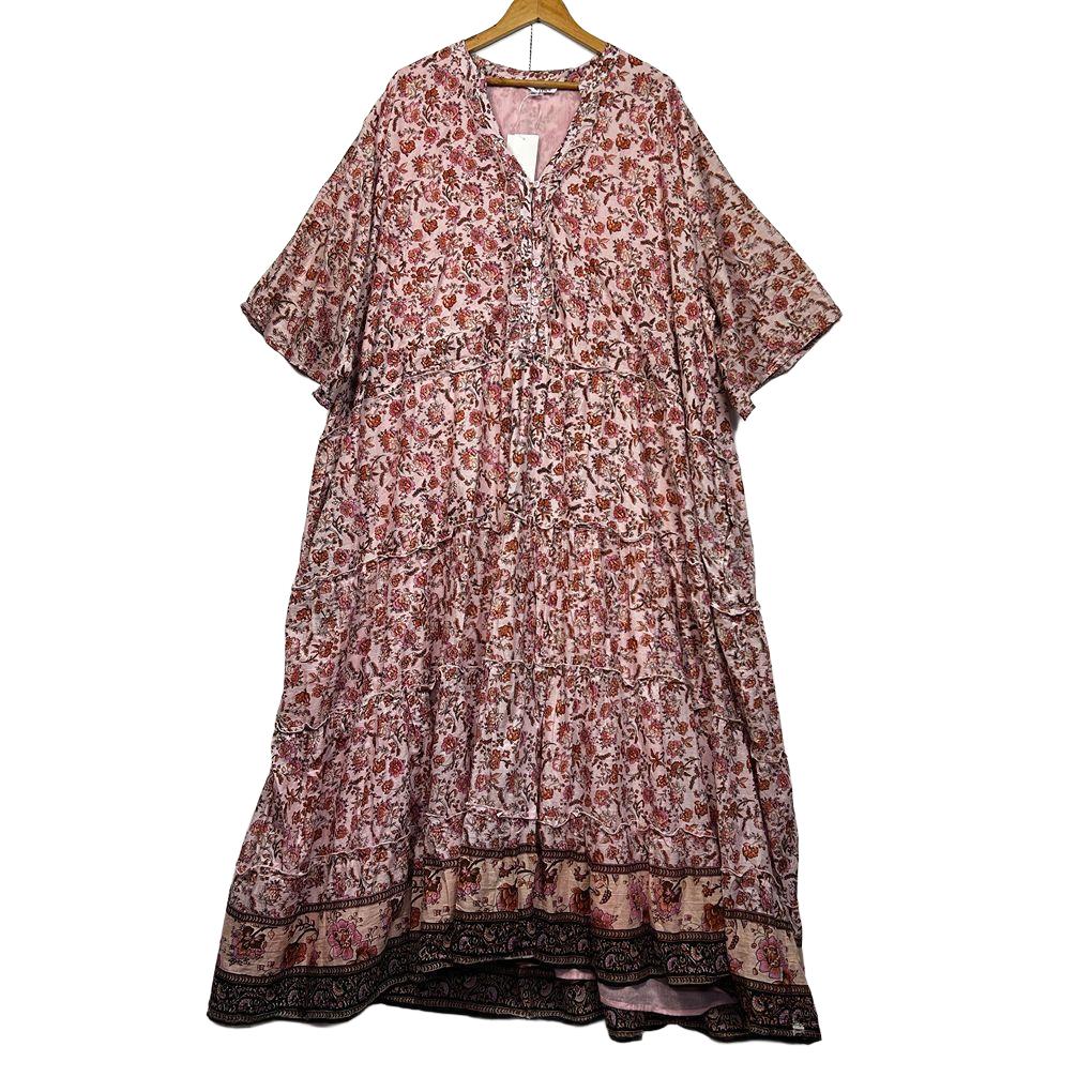 Curvaceous Pink Floral Cotton Dress - Size 22/24/2XL