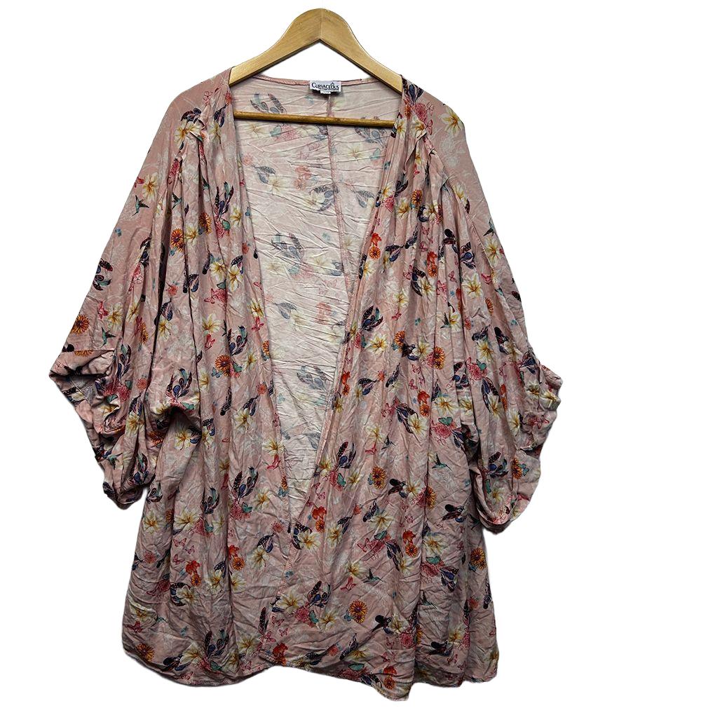 Curvaceous Pink Floral Butterflies Kimono - Size 22/24