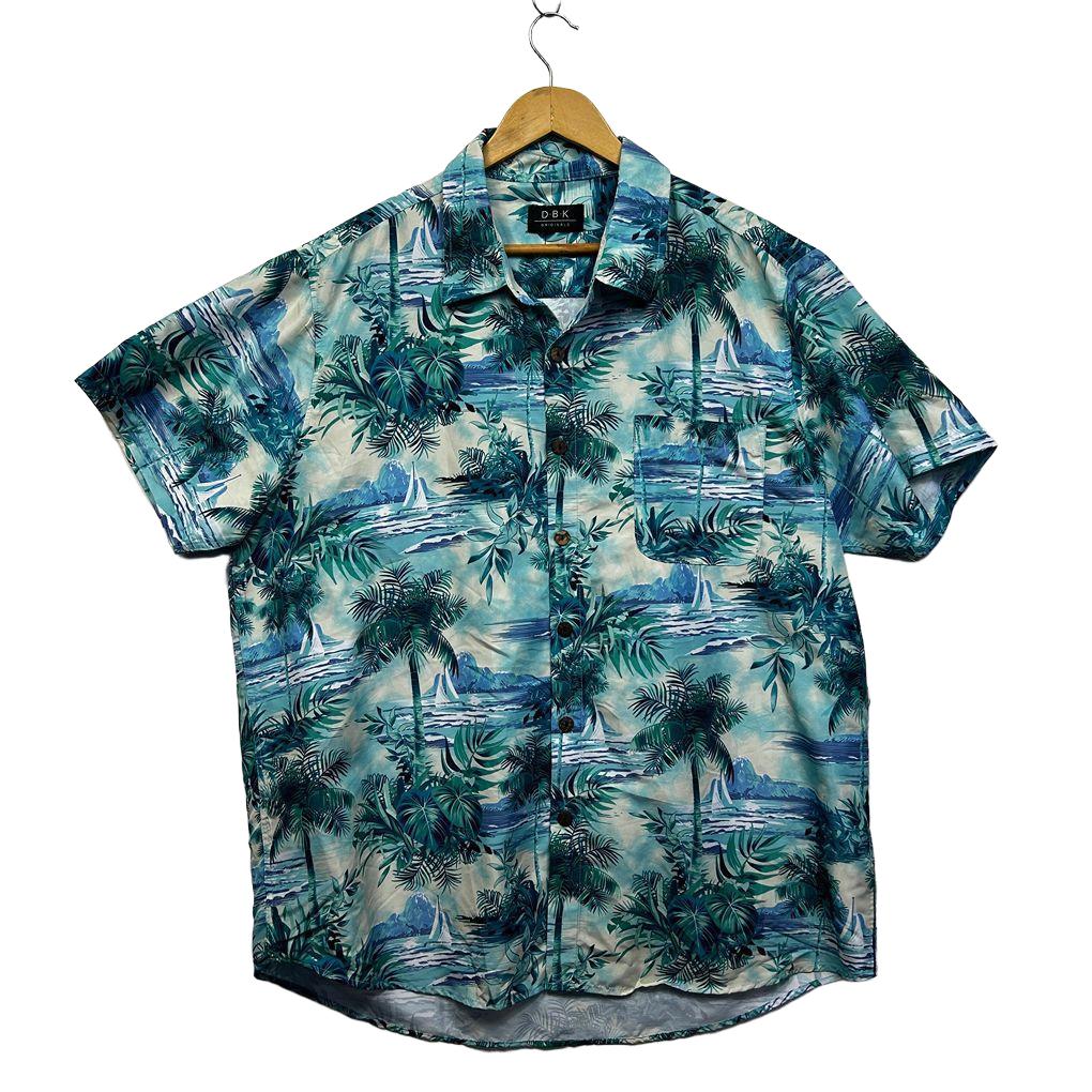 DBK Originals Blue Tropical Print Short Sleeve Mens Shirt - 3XL