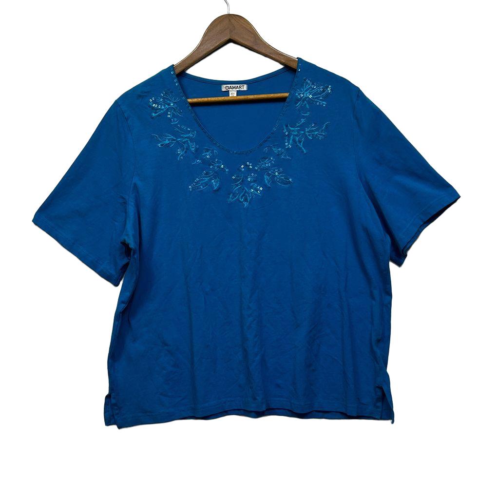 Damart Blue Plus Size Cotton Top - Size 22