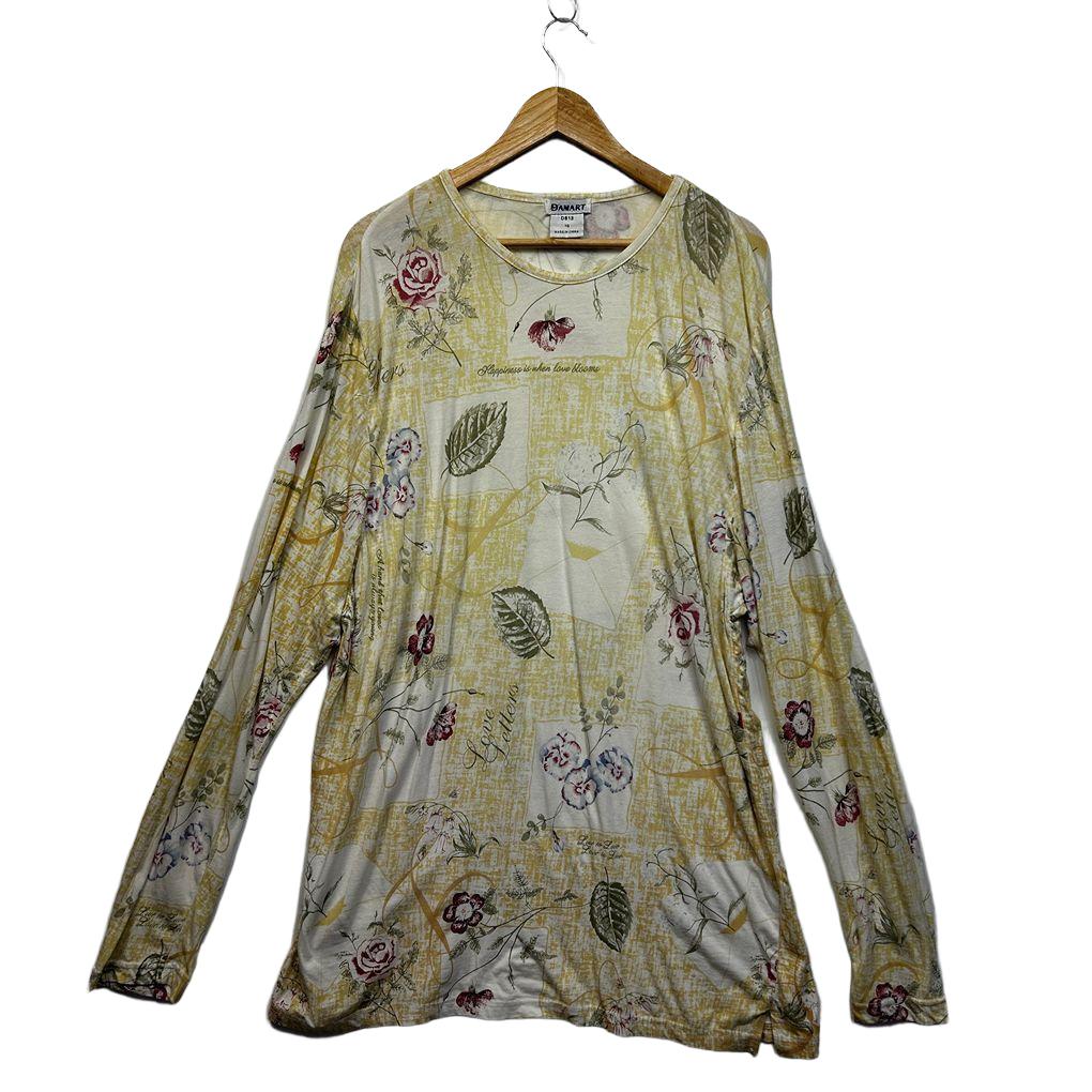 Damart Cream Floral Cotton Top - Size 16